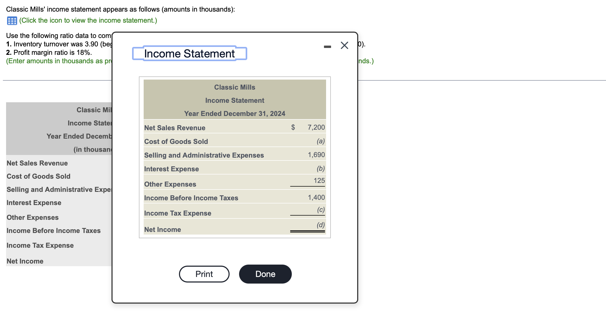 Solved Classic Mills' income statement appears as follows | Chegg.com
