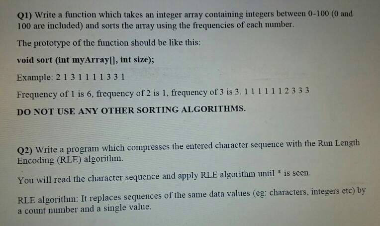 Solved Q1) Write A Function Which Takes An Integer Array | Chegg.com