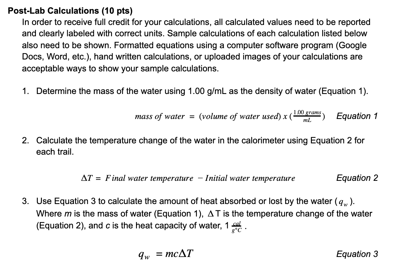 Solved Table 1. Mass of water. Trial Number Volume of First | Chegg.com