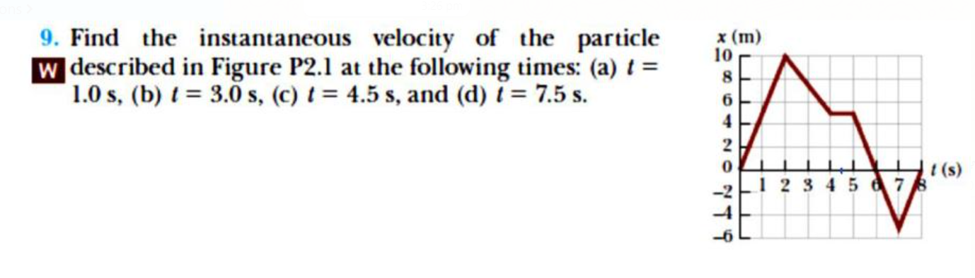 Solved * (m) 10 9. Find The Instantaneous Velocity Of The | Chegg.com