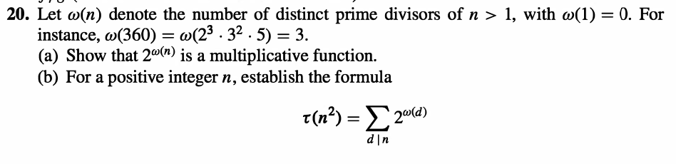 Solved 20. Let ω(n) denote the number of distinct prime | Chegg.com