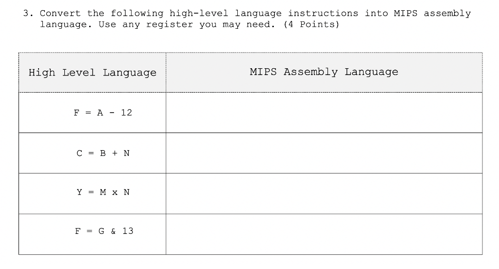 Solved 3. Convert the following high-level language | Chegg.com