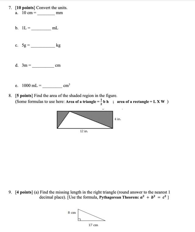 Solved 7 10 Points Convert The Units A 10 Cm Mm B 1l Chegg Com