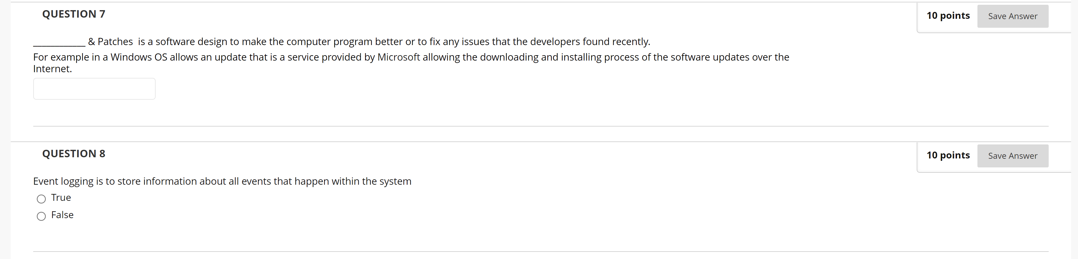 Solved QUESTION 7 10 points Save Answer & Patches is a | Chegg.com