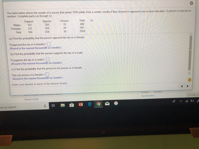 Solved The table below shows the results of a survey that | Chegg.com