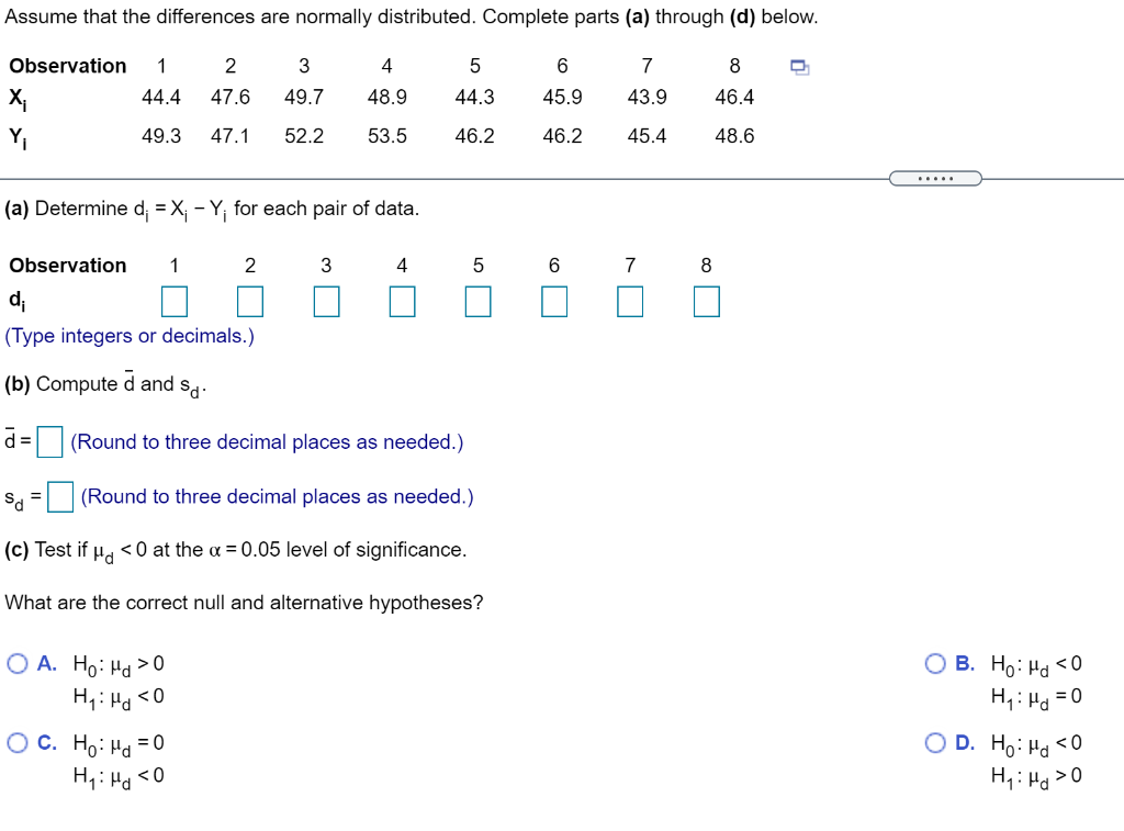 Solved Assume that the differences are normally distributed 