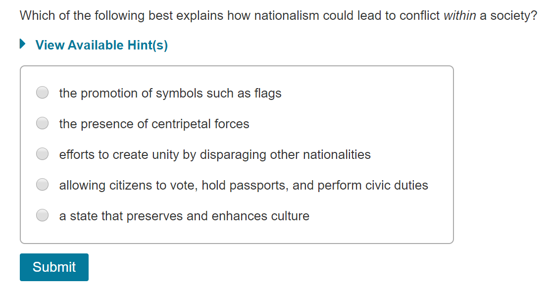 Solved Which of the following best explains how nationalism | Chegg.com