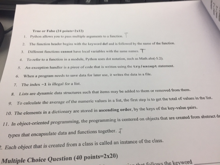 Solved True or False 24 points-212) 1. Python allows you to | Chegg.com