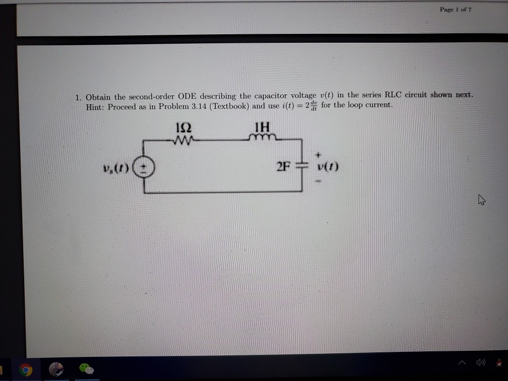Solved Page 1 of 7 1. Obtain the second-order ODE describing | Chegg.com