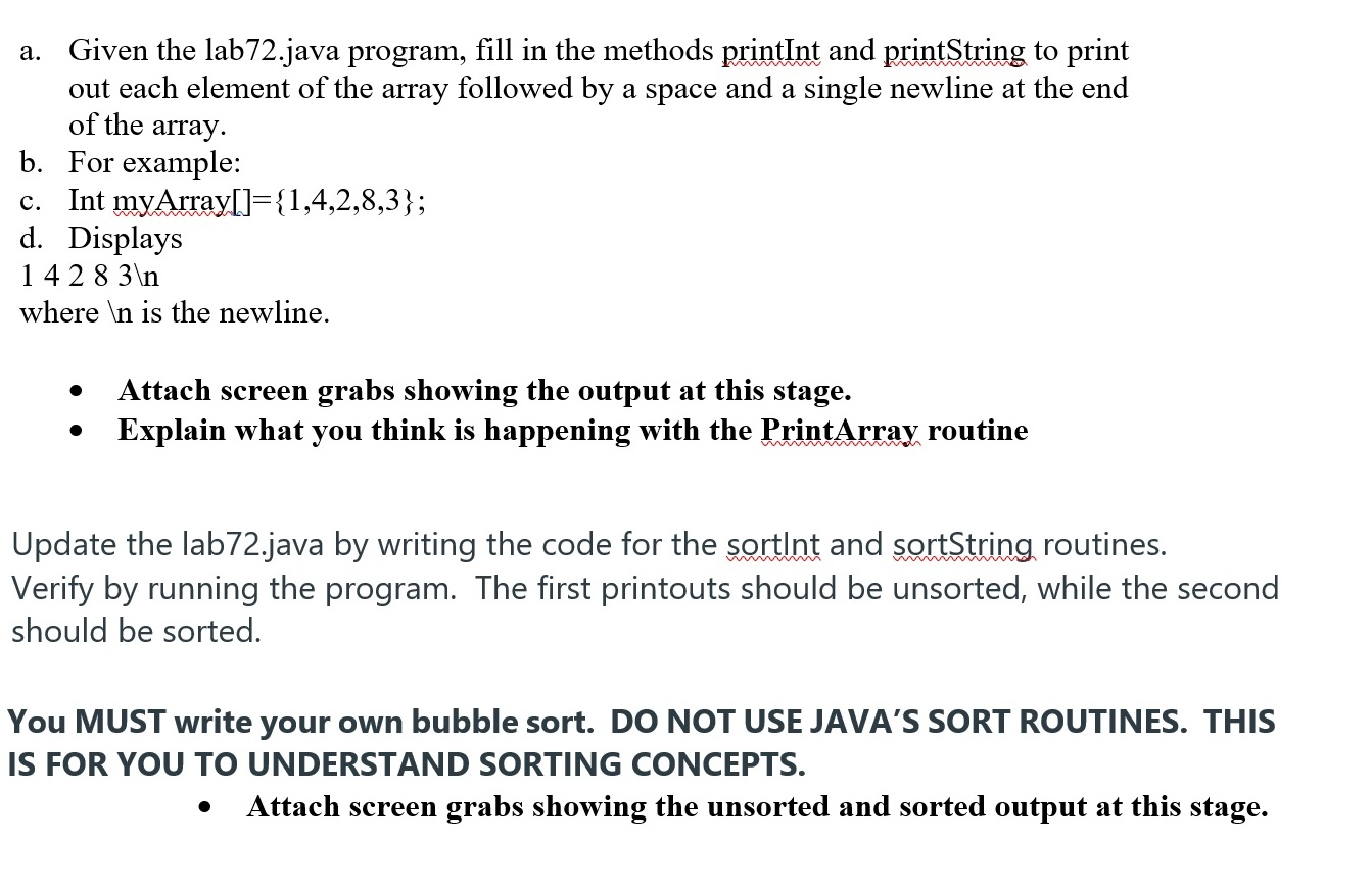 Solved a. Given the lab72.java program, fill in the methods | Chegg.com