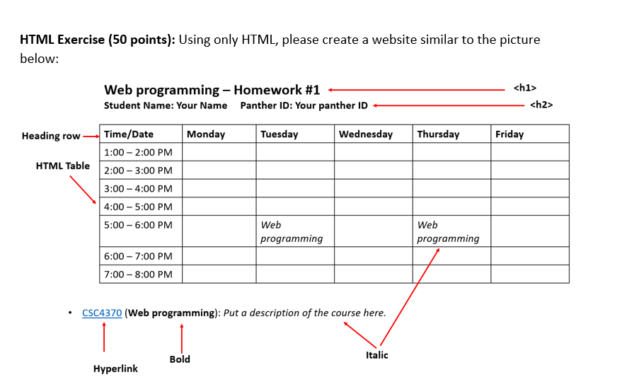 Solved HTML Exercise (50 points): Using only HTML, please | Chegg.com
