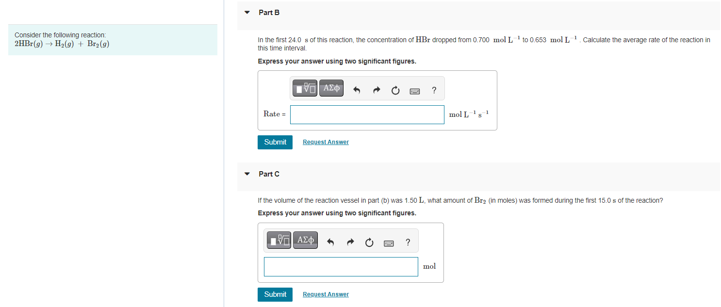 Solved Consider the following reaction 2HBr(g)→H2(g)+Br2(g) | Chegg.com