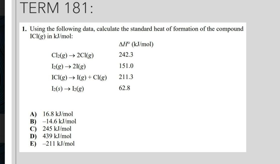 Solved 1. Using the following data, calculate the standard