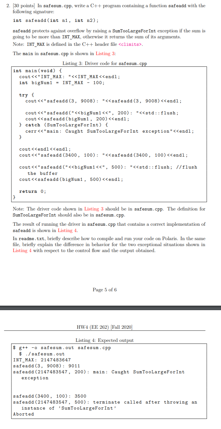 Solved 2. [30 points) In safesum.cpp, write a C++ program | Chegg.com