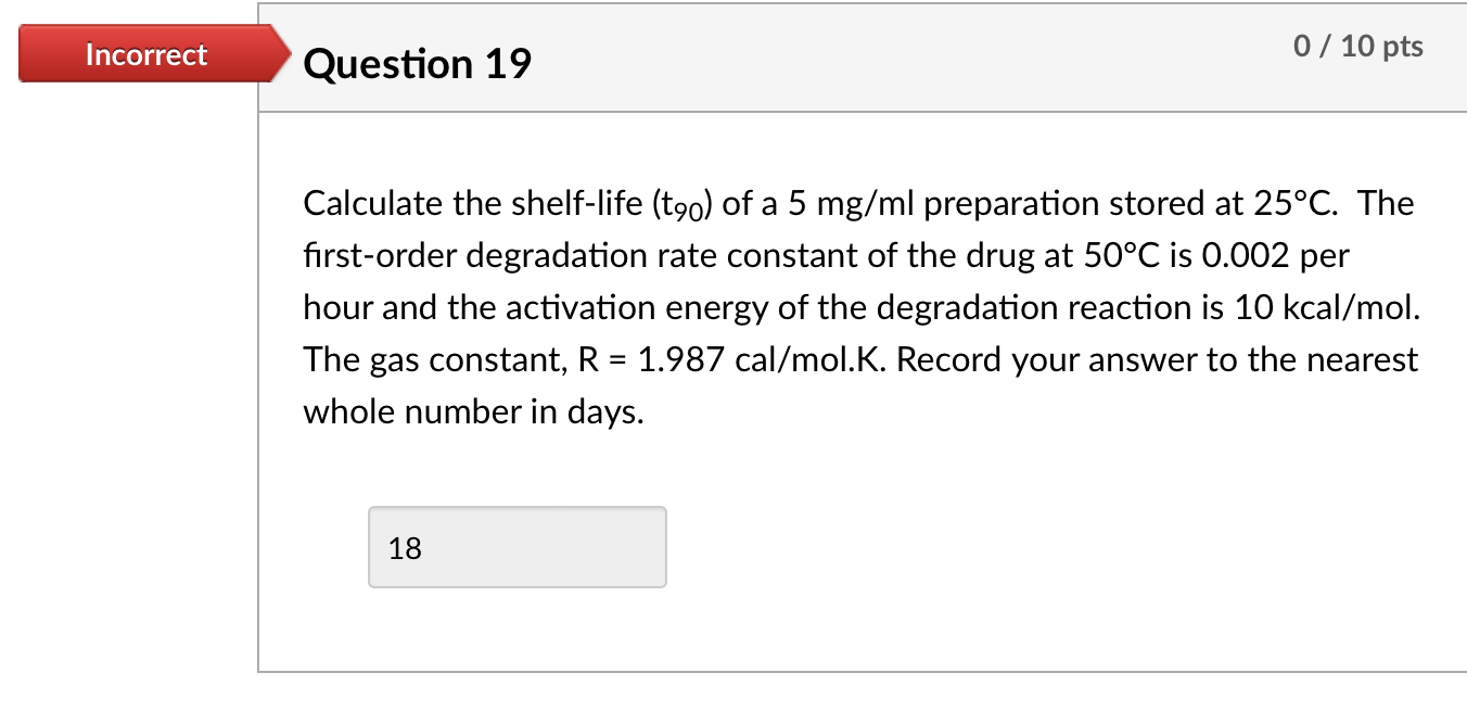 Solved Calculate the shelflife (t90) of a 5mg/ml