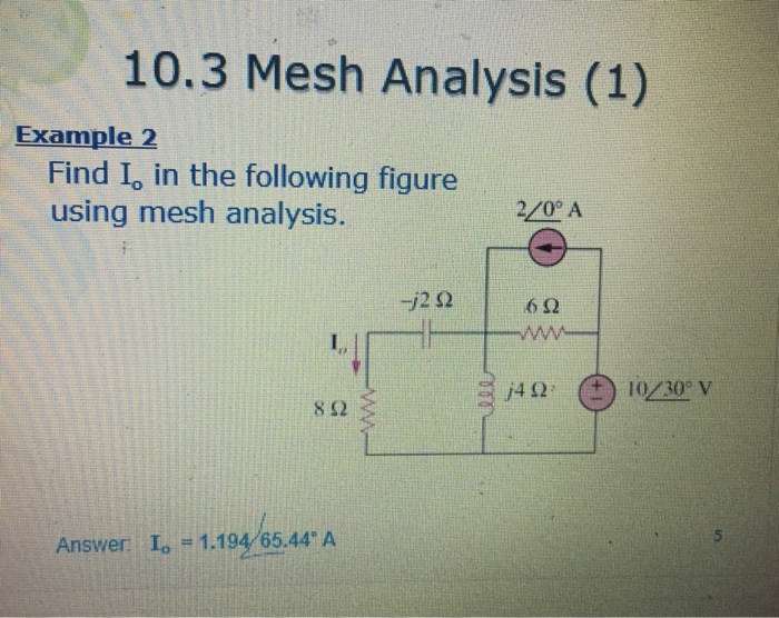 Solved 10.3 Mesh Analysis (1) Example 2 Find I, in the | Chegg.com
