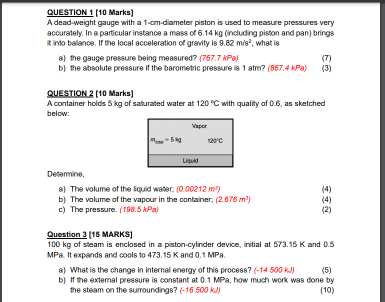 Solved QUESTION 1 [10 Marks] A deadweight gauge with a