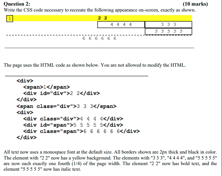 Solved Question 2: (10 marks) Write the CSS code necessary | Chegg.com