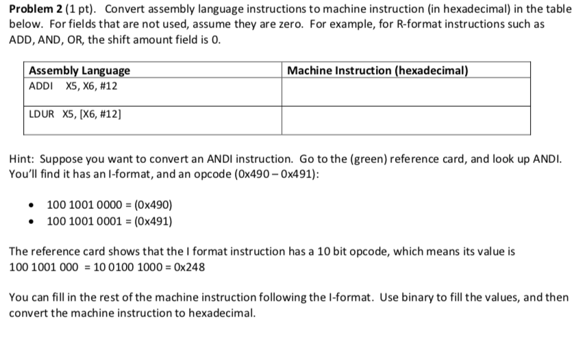 Solved Problem 2 (1 pt). Convert assembly language