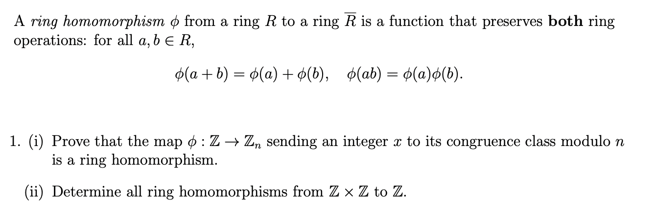 Solved A Ring Homomorphism From A Ring R To A Ring R Is A | Chegg.com