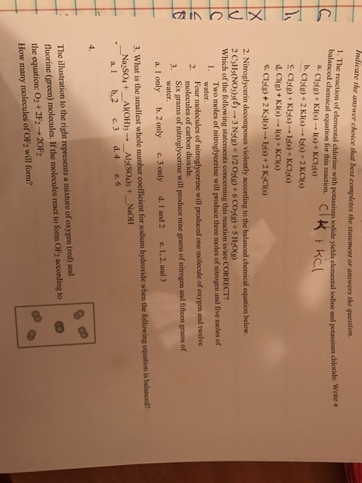 Solved The reaction of elemental chlorine with potassium