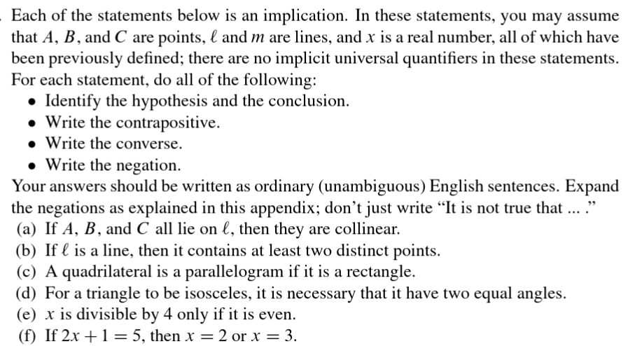 Solved Each of the statements below is an implication. In | Chegg.com