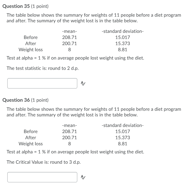 Solved Question 35 (1 point) The table below shows the | Chegg.com