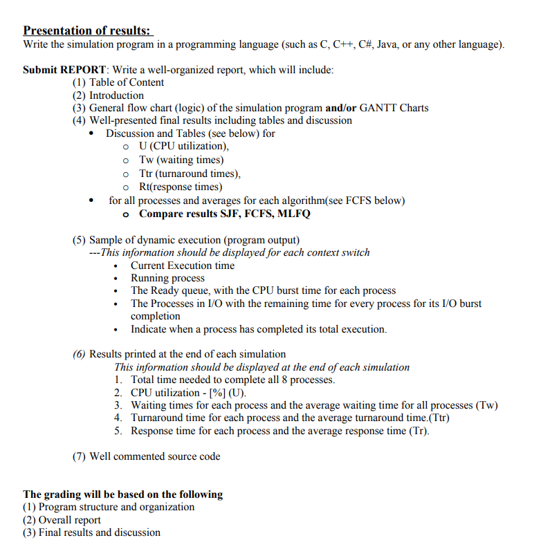 Solved Presentation of results: Write the simulation program | Chegg.com