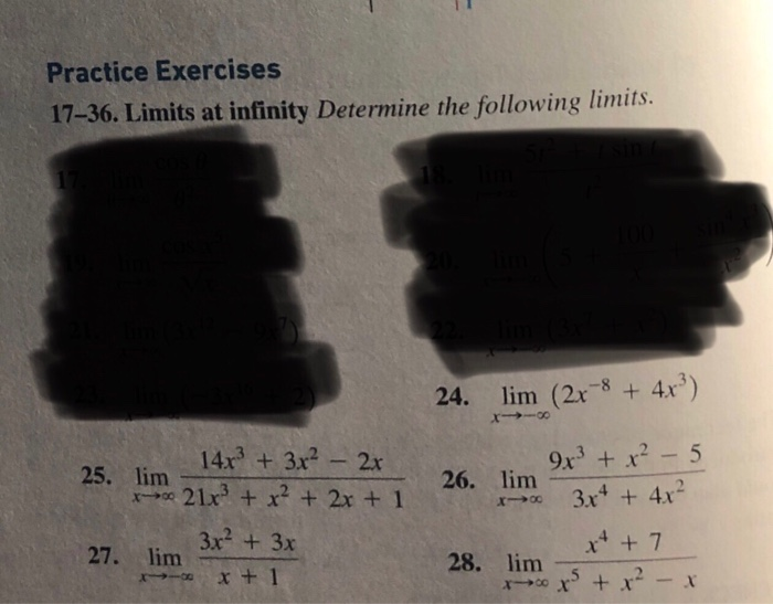 Solved Practice Exercises 17-36. Limits at infinity | Chegg.com
