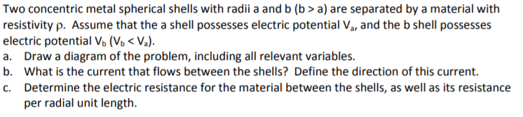 Solved Two concentric metal spherical shells with radii a | Chegg.com