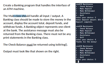 Solved Create a Banking program that handles the interface | Chegg.com