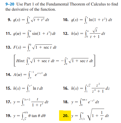 Solved 9 Use Part 1 Of The Fundamental Theorem Of Calc Chegg Com