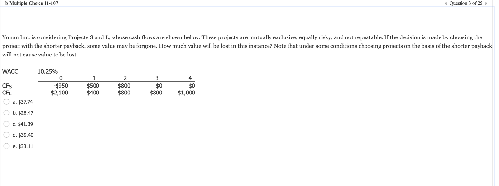 Solved B Multiple Choice 11-107 E Question 3 Of 25 Yonan | Chegg.com