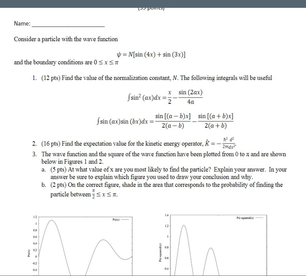 Solved pommes Name: Consider a particle with the wave | Chegg.com
