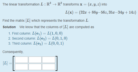 Solved The linear transformation L : R3 → R2 transforms x = | Chegg.com
