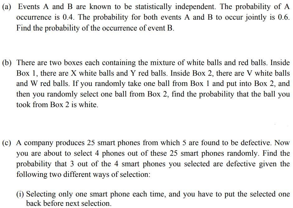 Solved (a) Events A And B Are Known To Be Statistically | Chegg.com