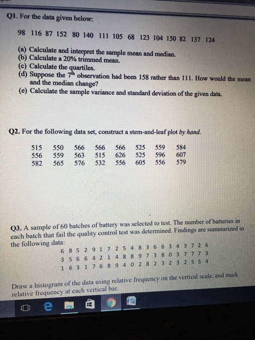 Solved For the data given below: (a) Calculate and | Chegg.com