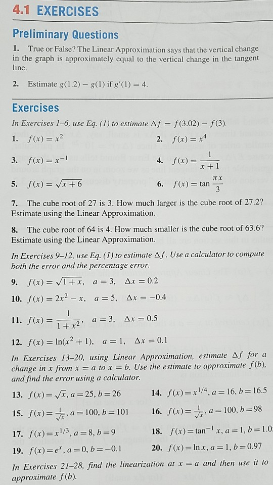 Solved 4 1 Exercises Preliminary Questions 1 True Or Fal Chegg Com