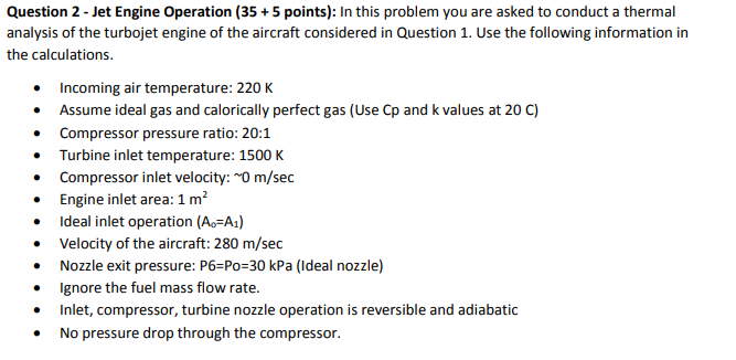 Solved Question 2 - Jet Engine Operation (35+5 points): In | Chegg.com