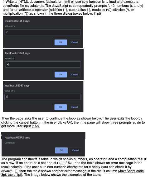 Solved 1 Write an HTML document (calculator.html) whose sole | Chegg.com