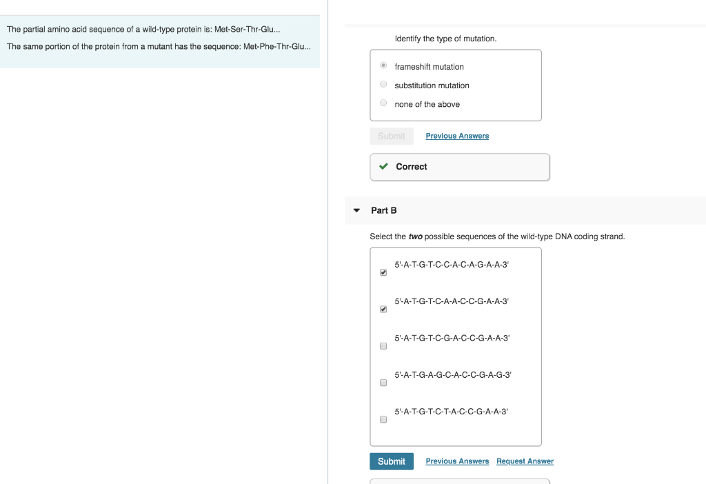Solved The partial amino acid sequence of a wild-type | Chegg.com