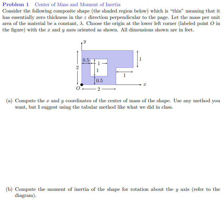 Solved Problem 1 ﻿Center of Mass and Moment of | Chegg.com
