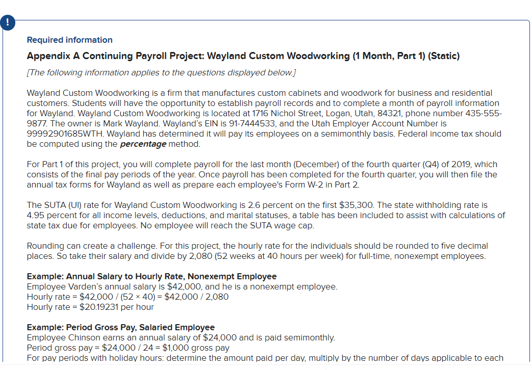 Required information Appendix A Continuing Payroll