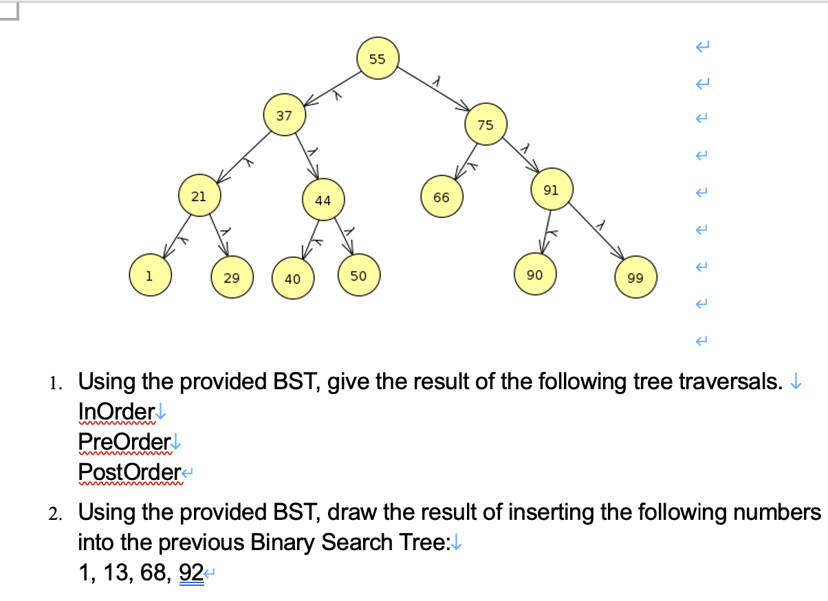 Solved 1. Using the provided BST, give the result of the