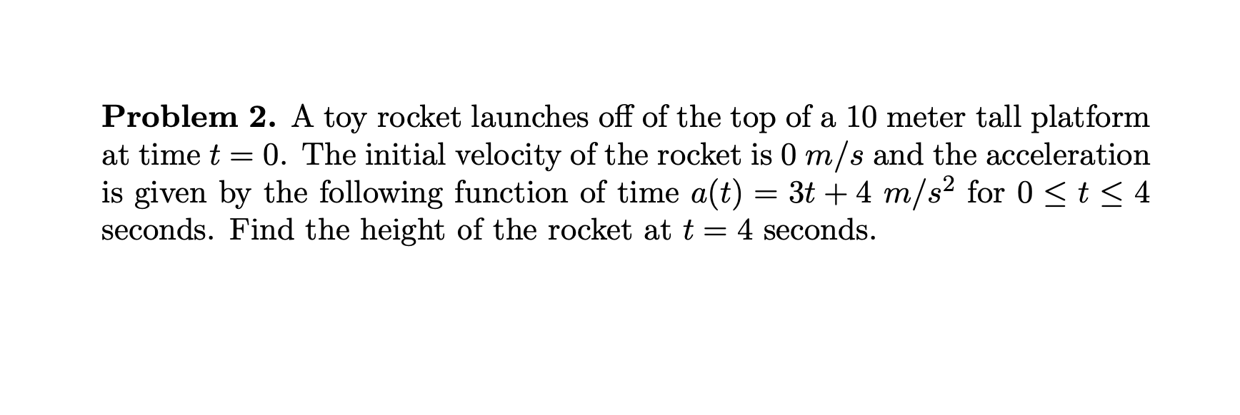 Solved Problem 2. A Toy Rocket Launches Off Of The Top Of A | Chegg.com