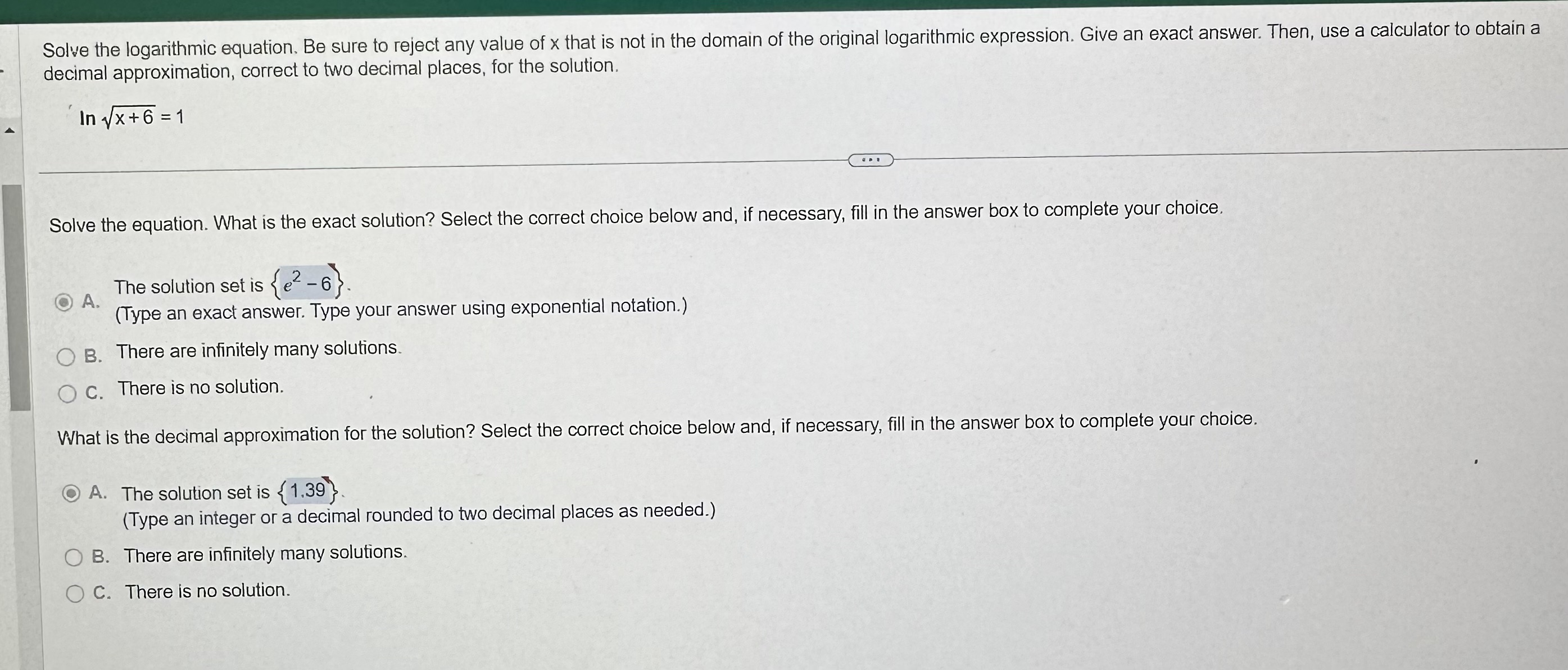 solved-solve-the-logarithmic-equation-be-sure-to-reject-any-chegg