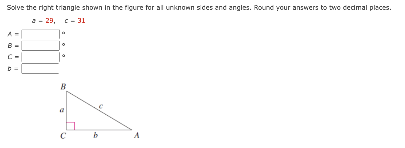 Solved Solve the right triangle shown in the figure for all | Chegg.com