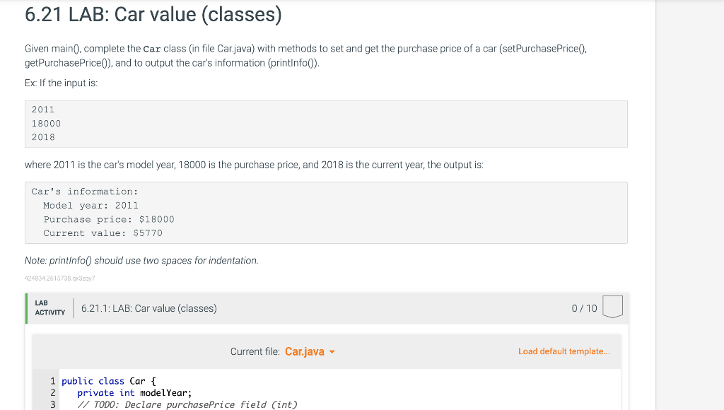 Solved Given main0, complete the Car class (in file | Chegg.com