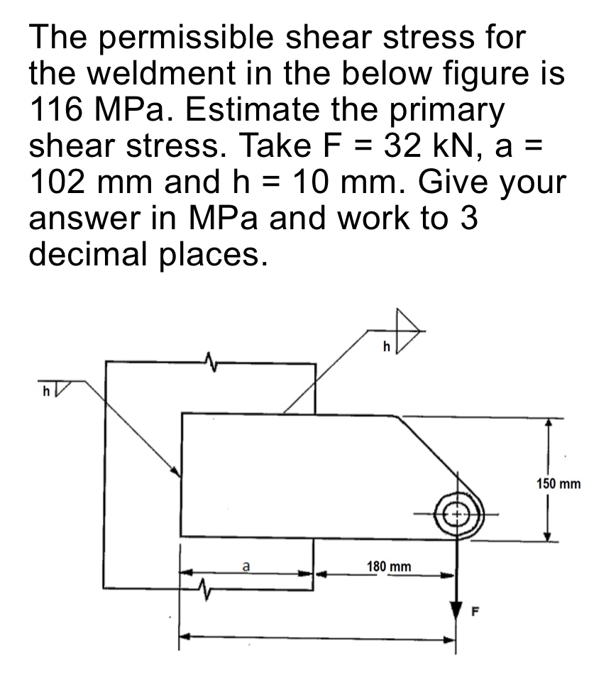 Solved The permissible shear stress for the weldment in the | Chegg.com