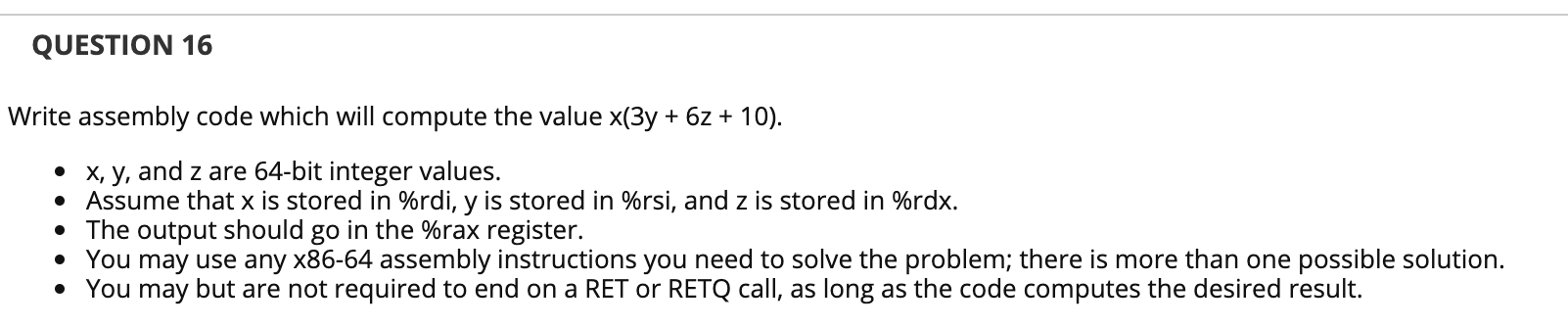 Solved QUESTION 16 Write assembly code which will compute | Chegg.com ...